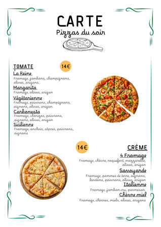 Pizza seulement le soir. Disponible à emporter.