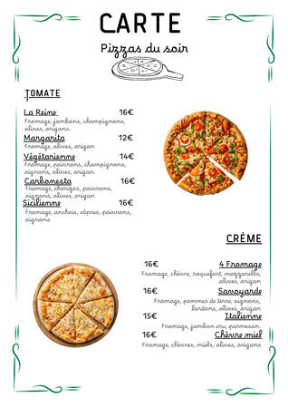 Pizza seulement le soir. Disponible à emporter.